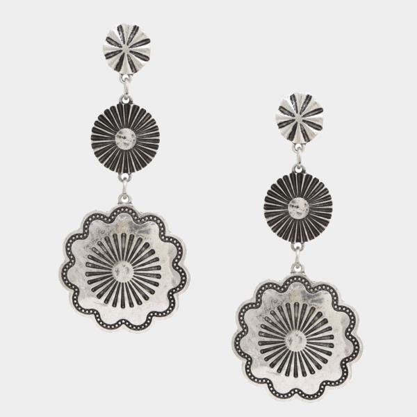 WESTERN STYLE FLOWER METAL DANGLE EARRING