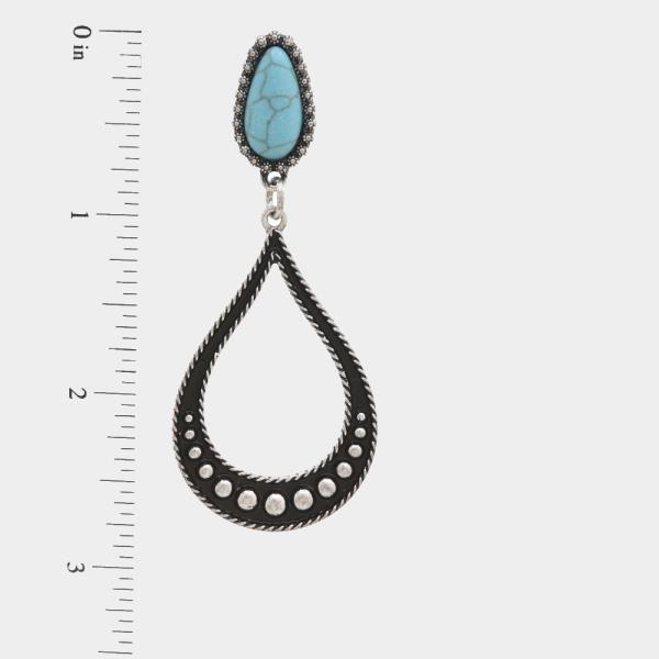 WESTERN STYLE TEARDROP TURQUOISE BEAD DANGLE EARRING