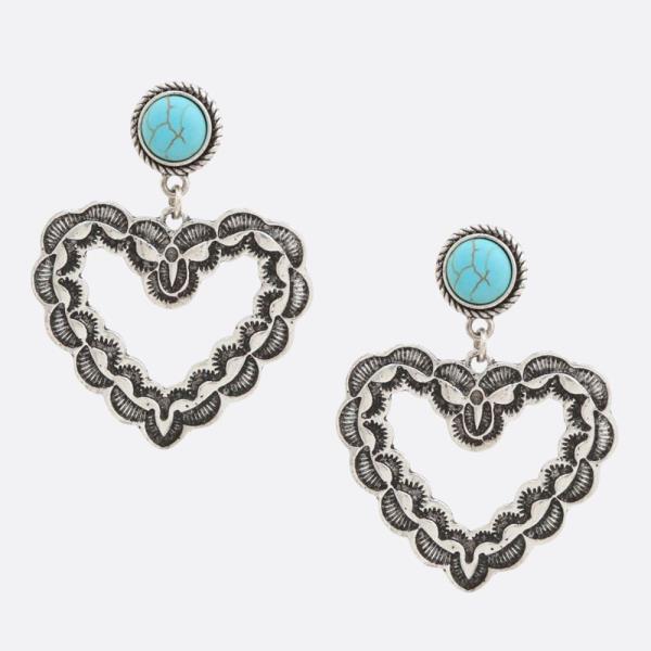 WESTERN STYLE TURQUOISE BEAD HEART DANGLE EARRING