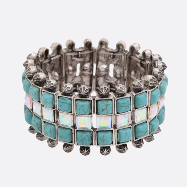 WESTERN STYLE TURQUOISE BEAD RHINESTONE STRETCH BRACELET