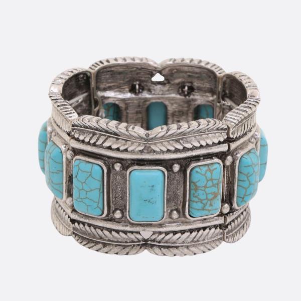 WESTERN STYLE RECTANGLE TURQUOISE BEAD METAL BRACELET