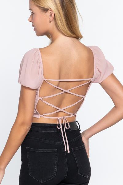 ($4.80 x 6 PCS) RUCHED CROSS BACK WOVEN TOP