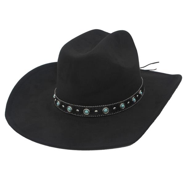 STONE ACCENTED FAUX SUEDE COWBOY HAT
