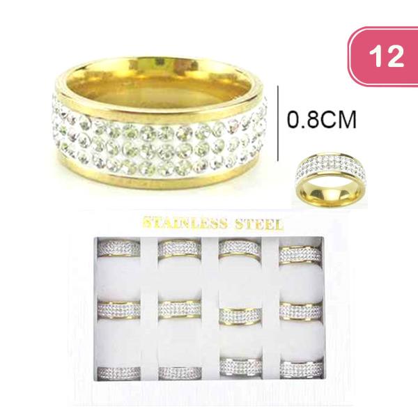 STAINLESS STEEL RHINESTONE  RING (12 UNITS)