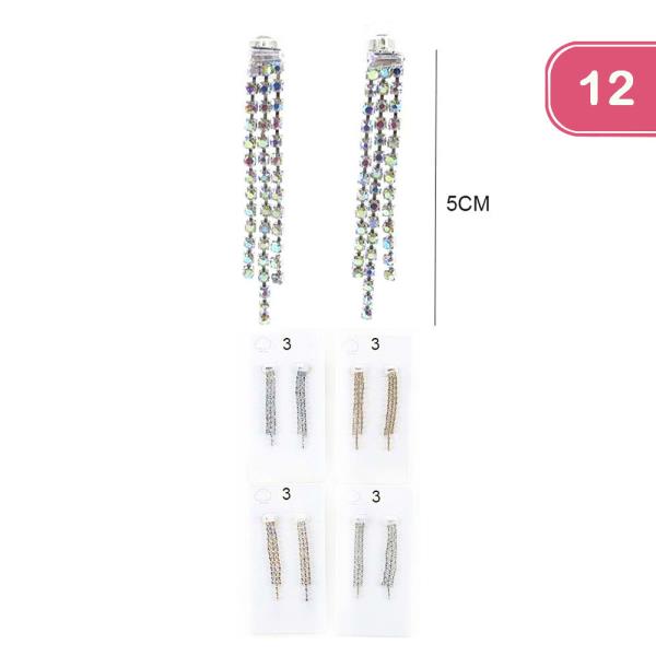 RHINESTONE TASSEL DANGLE EARRING (12 UNITS)