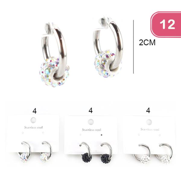 RHINESTONE HOOP DANGLE EARRING (12 UNITS)