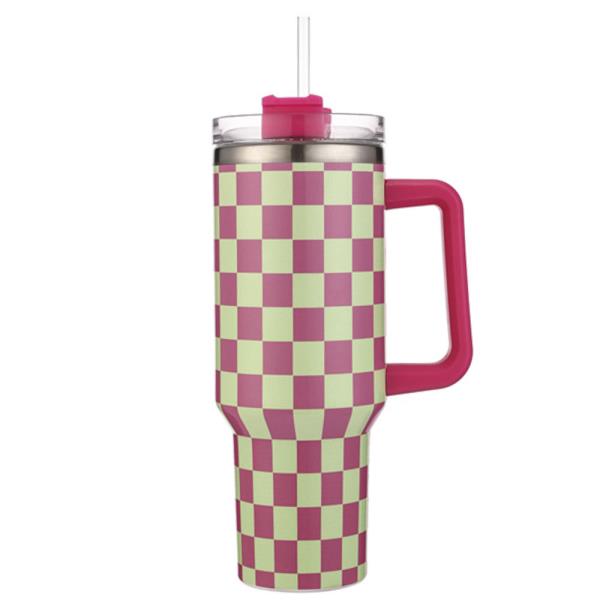 40OZ CHECKER HANDLE TUMBLER WITH STRAW