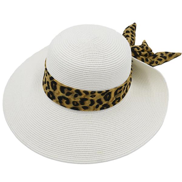 CC WIDE BRIM SUNHAT WITH LEOPARD PRINT ROLLED UP DETAILS