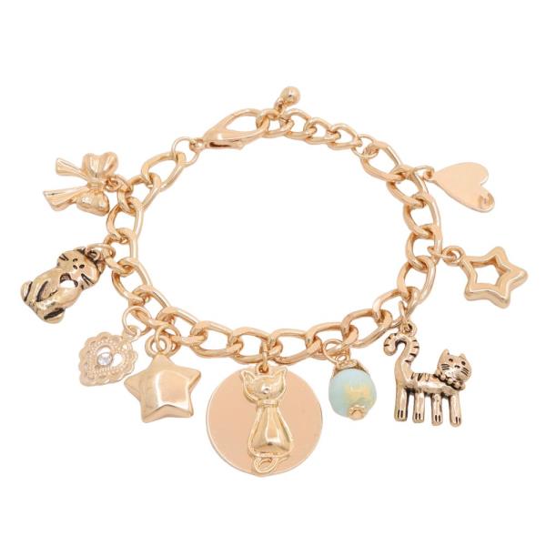 CAT STAR HEART CHARM METAL BRACELET