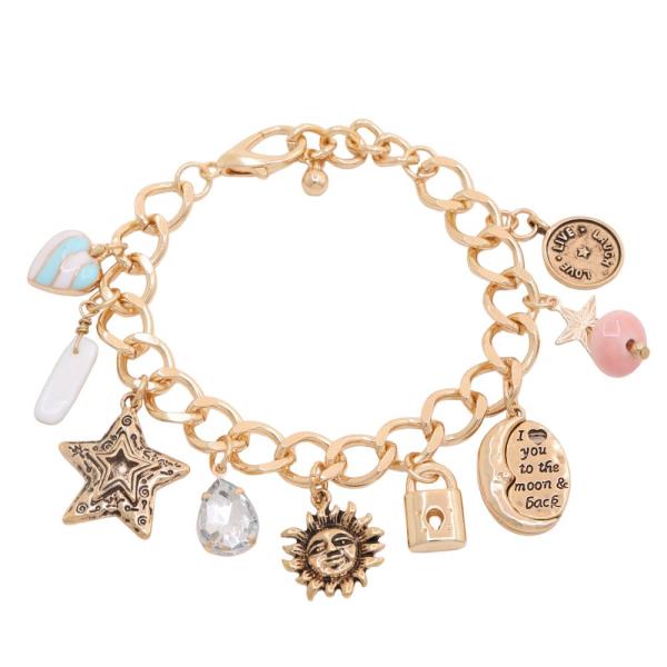 MOON STAR CHARM CURB LINK METAL BRACELET