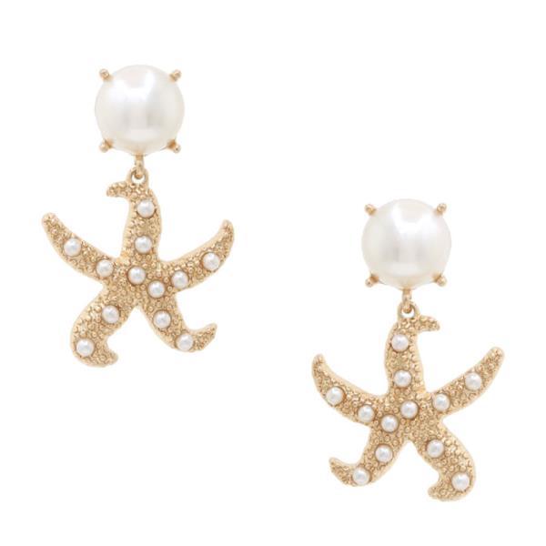 STARFISH PEARL BEAD DANGLE EARRING