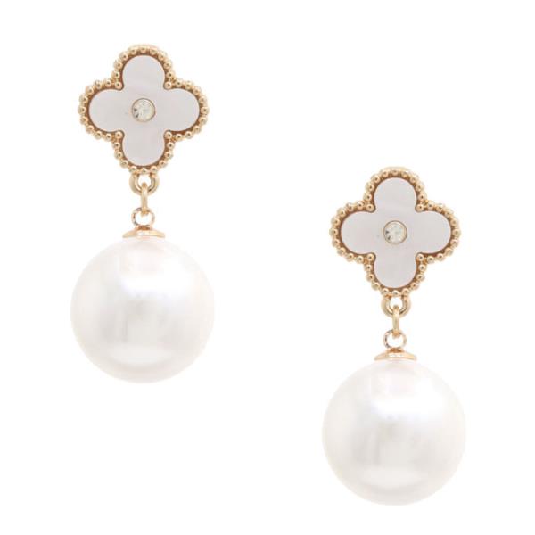 CLOVER PEARL BEAD DANGLE EARRING