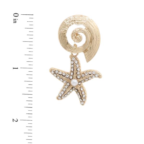 SEASHELL STARFISH RHINESTONE METAL EARRING