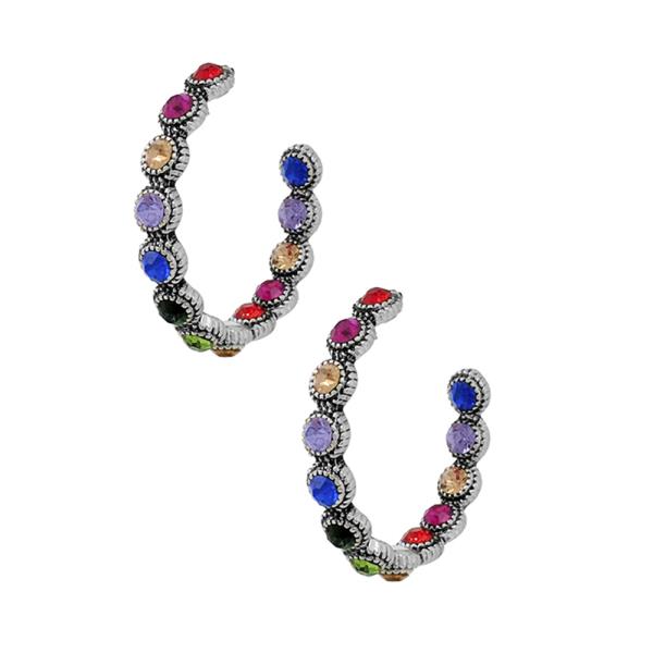 WESTERN RHINESTONE AND SEMITONE HOOP EARRING