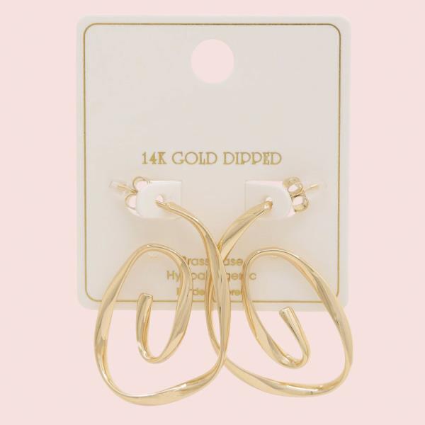 14K GOLD/WHITE GOLD DIPPED SWIRL HOOP EARRING