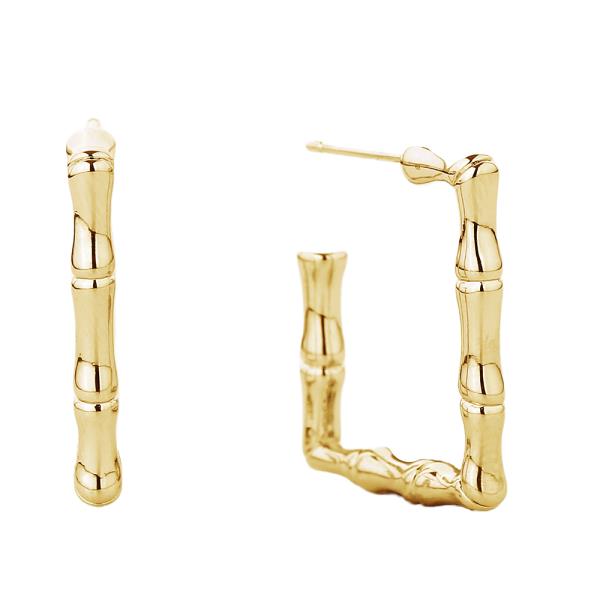 14K GOLD/WHITE GOLD DIPPED BAMBOO RECTANGLE EARRING