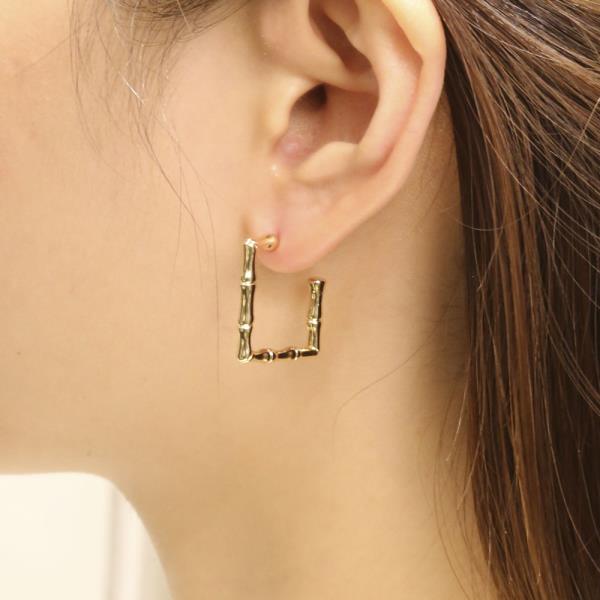 14K GOLD/WHITE GOLD DIPPED BAMBOO RECTANGLE EARRING