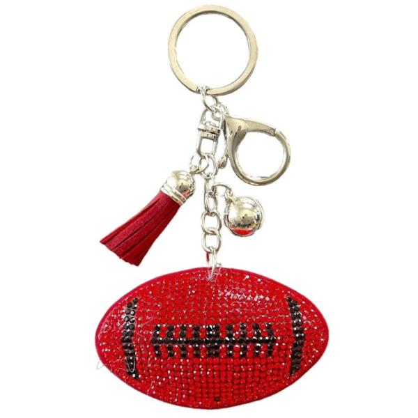 RHINESTONE FOOTBALL KEYCHAIN WITH TASSEL