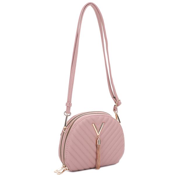 CHIC V QUILTED METAL TASSEL CROSSBODY BAG