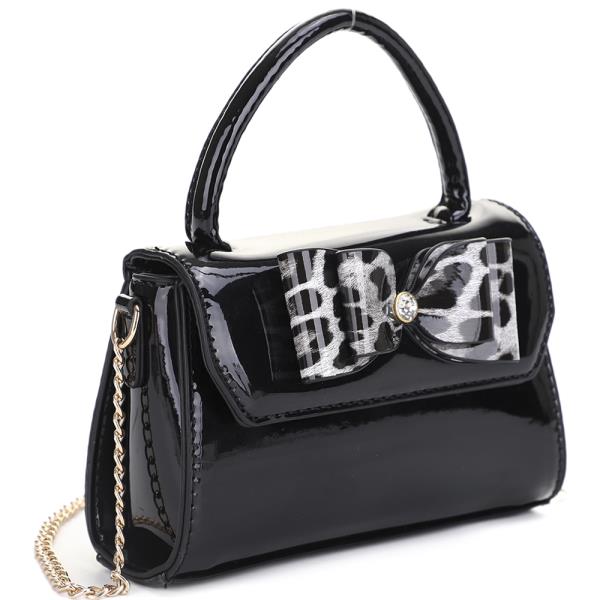 GLOSSY PRINTED BOW HANDLE SATCHEL BAG