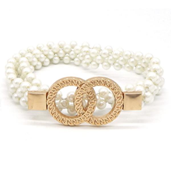 DOUBLE ROUND BUCKLE ELASTIC PEARL BELT