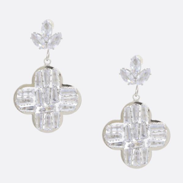 CZ RHINESTONE CLOVER DANGLE EARRING