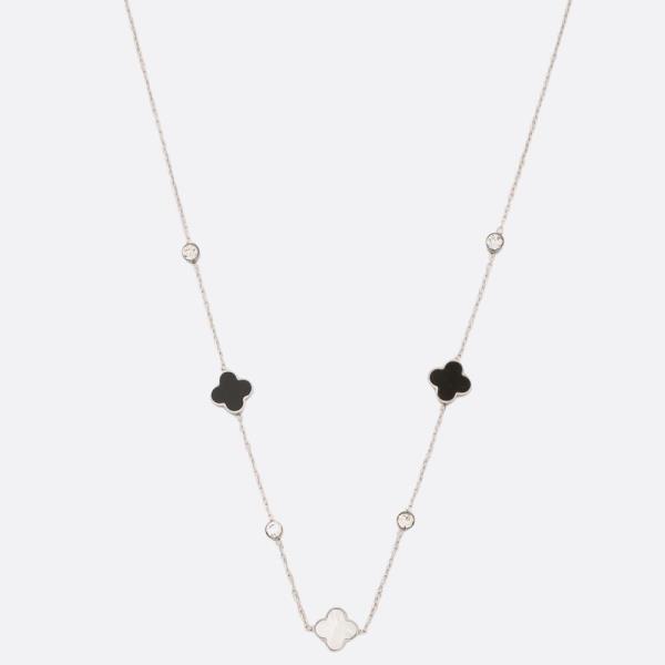 CLOVER DAINTY CRYSTAL STATION STAINLESS STEEL NECKLACE