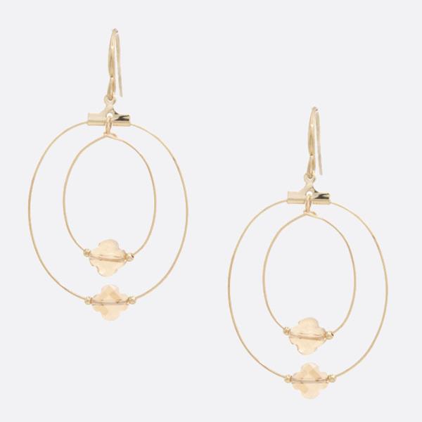 DOUBLE CLOVER CHARM OVAL DANGLE EARRING