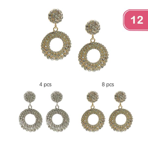 ROUND RHINESTONE DANGLE EARRING (12 UNITS)