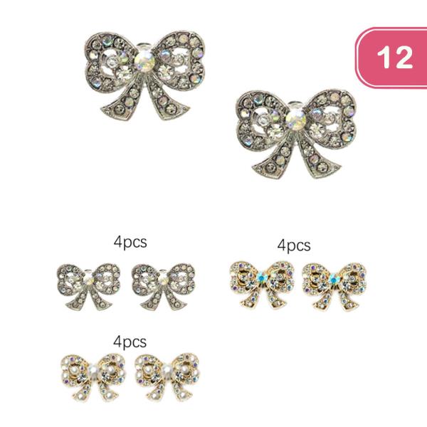 RHINESTONE BOW STUD EARRING (12 UNITS)