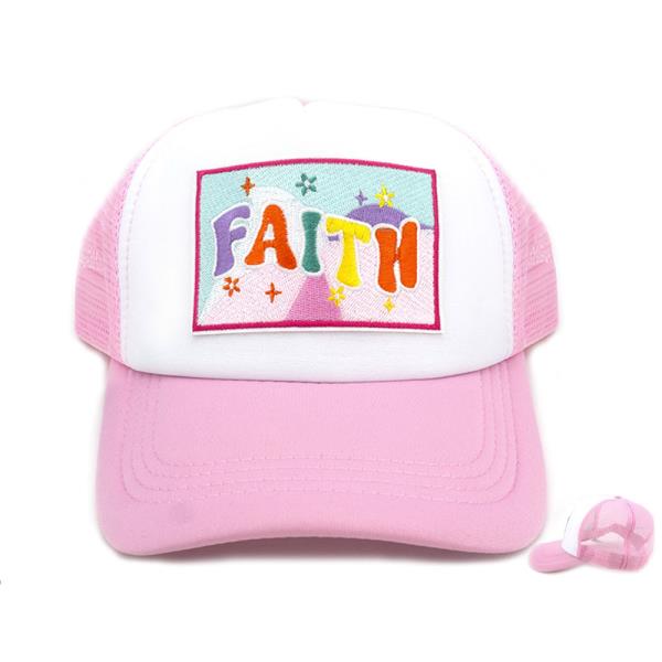 FAITH EMRBOIDERED PATCH TRUCKER MESH CAP