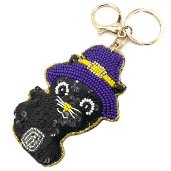 SEED BEAD HALLOWEEN BLACK CAT KEYCHAIN