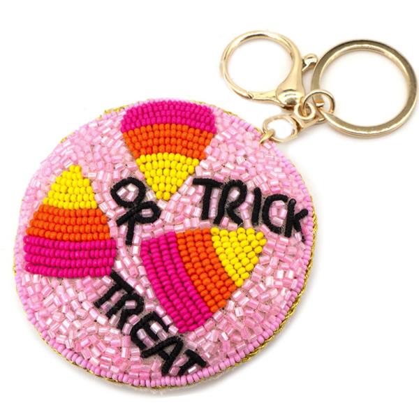 SEED BEAD TRICK OR TREAT ROUND KEYCHAIN