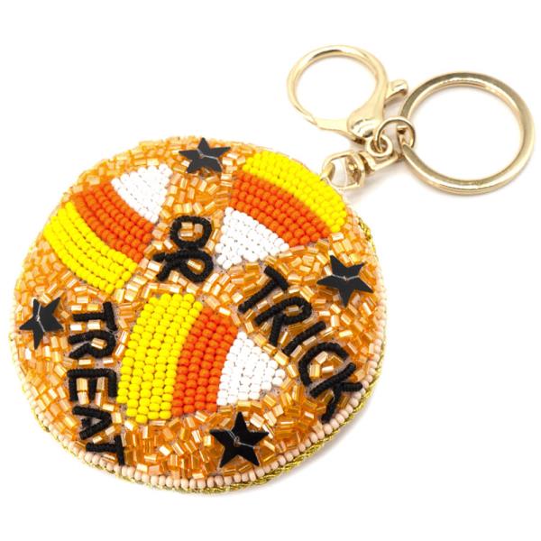 SEED BEAD TRICK OR TREAT ROUND KEYCHAIN