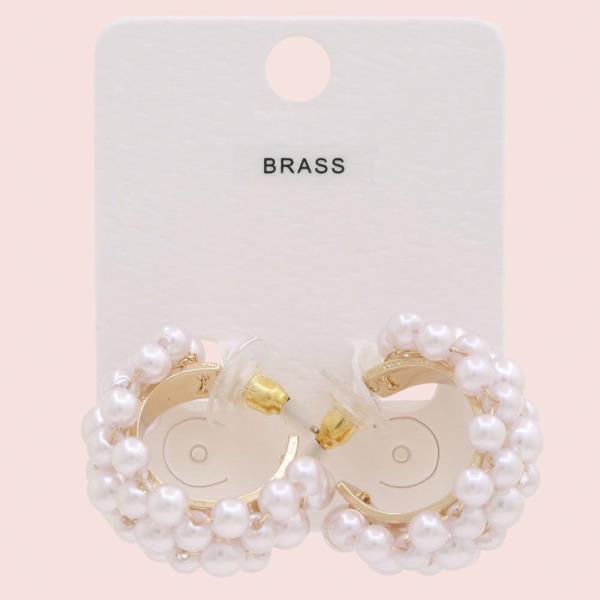 PEARL BEAD EDGE OPEN HOOP EARRING