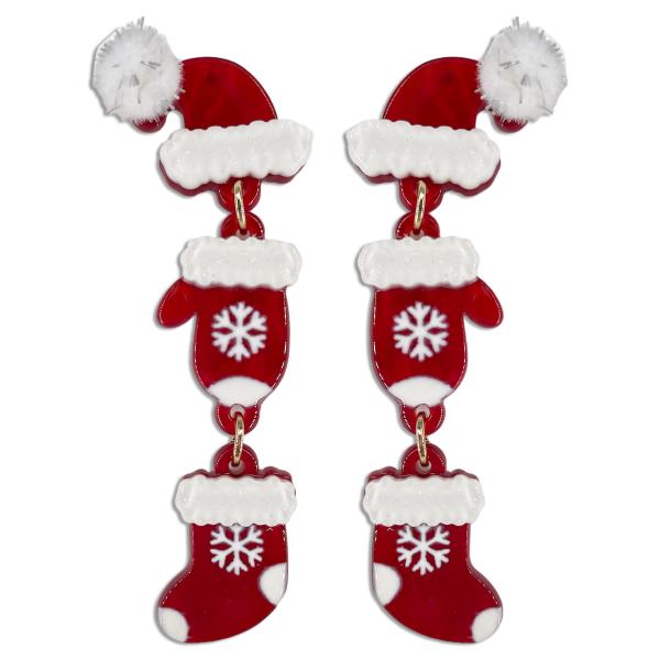 CHRISTMAS SANTA HAT & SOCKS DROP EARRING