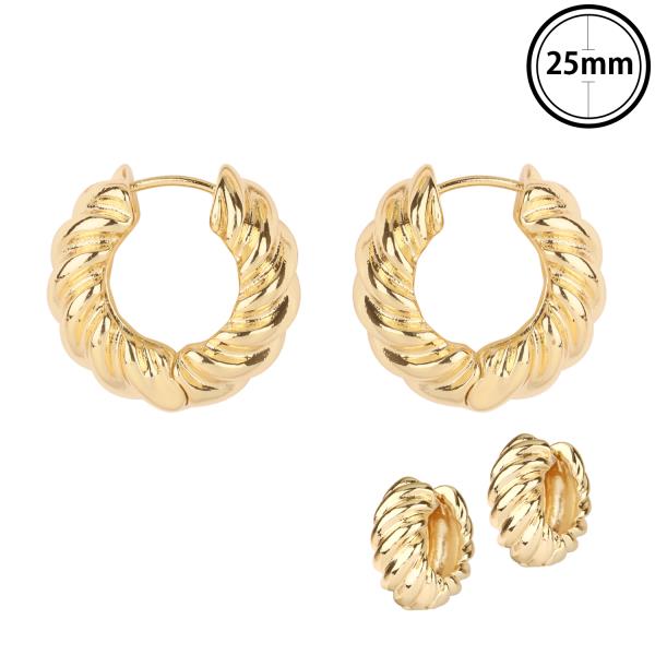 25MM METAL TEXTURE HOOP HUGGIE EARRING