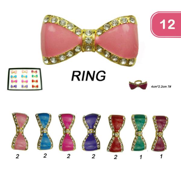 RHINESTONE BOW RING ( 12 UNITS )