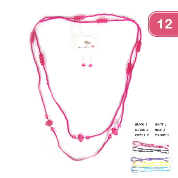 BEAD AND CRYSTAL EARRING AND NECKLACE SET ( 12 UNITS )