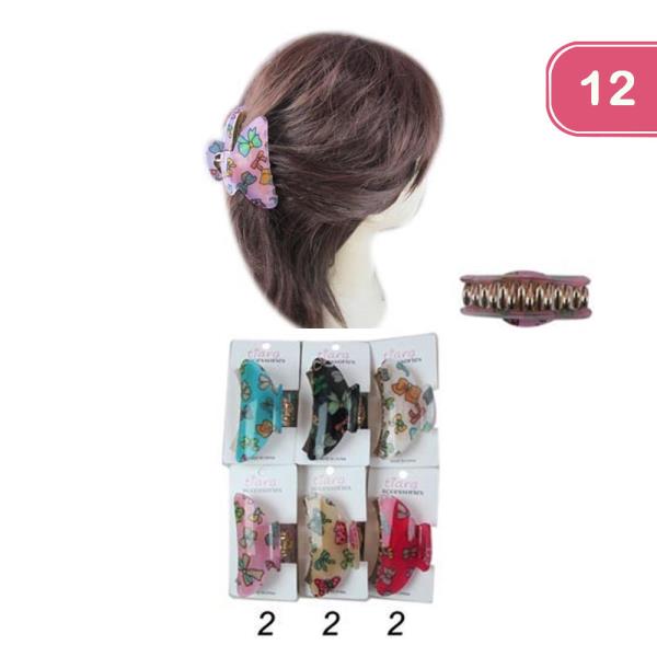 BOW PRINT HAIR CLAW CLIP (12 UNITS)