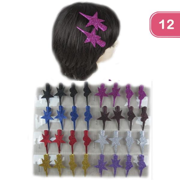 GLITTER STAR HAIR PIN 4 PC SET (12 UNITS)