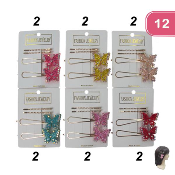 RHIENSTONE BUTTERFLY AND BOBBY PIN HAIR PINS (12 UNITS)