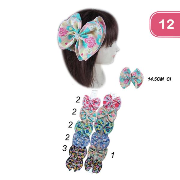 FLOWER PRINT HAIR BOW PINS (12 UNITS)