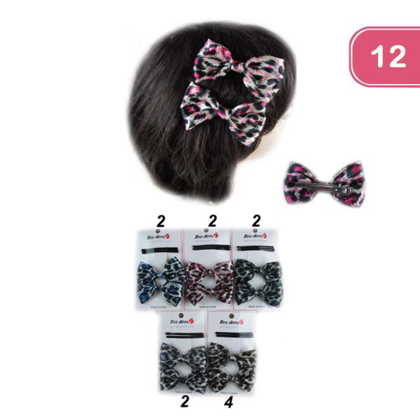 LEOPARD HAIR BOW PINS (12 UNITS)