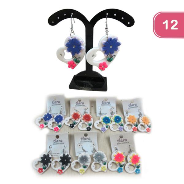 HEART FLOWER DANGLE EARRING (12 UNITS)