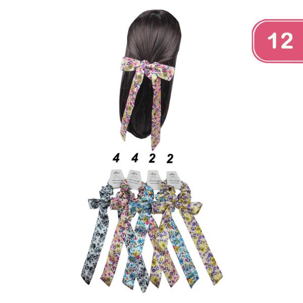 BOW FLORAL HAIR SCRUNCHIE (12 UNITS)