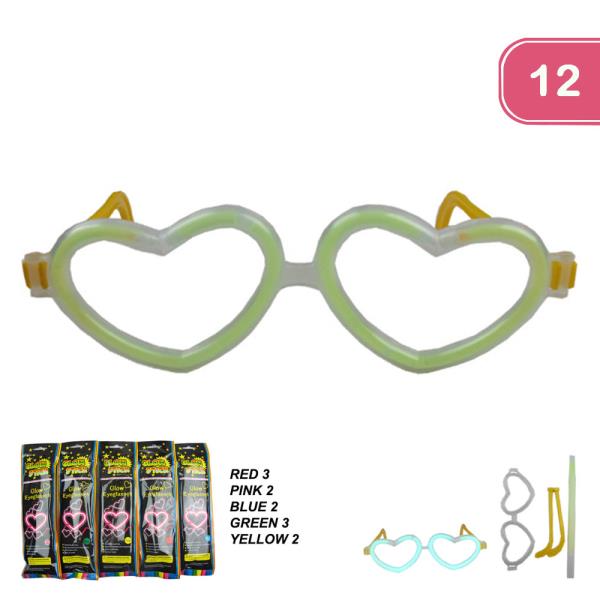 GLOW IN THE DARK HEART GLASSES (12 UNITS)