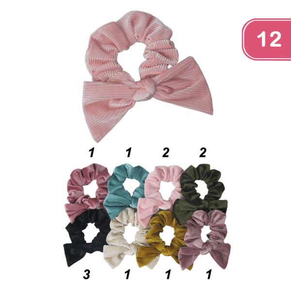 VELVET BOW HAIR SCRUNCHIE (12 UNITS)