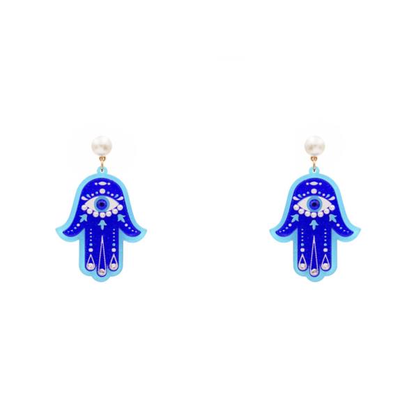 EVIL EYE HAMSA WITH PEARL BEAD ACCENTS EARRING