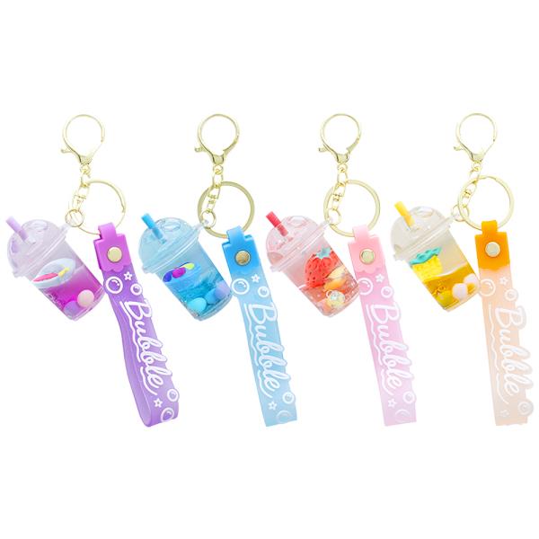 FRUITY DRINK FLOATING BUBBLE BAG CHARM KEY CHAIN W STRAP